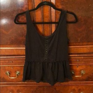 Black peplum Topshop top with hook and eye detail